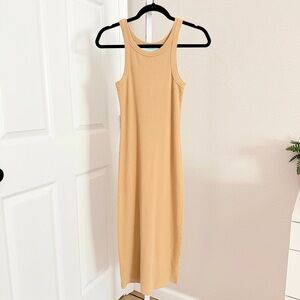 MOTHER Chin Ups Ribbed Midi Tank Dress Size XS Tan